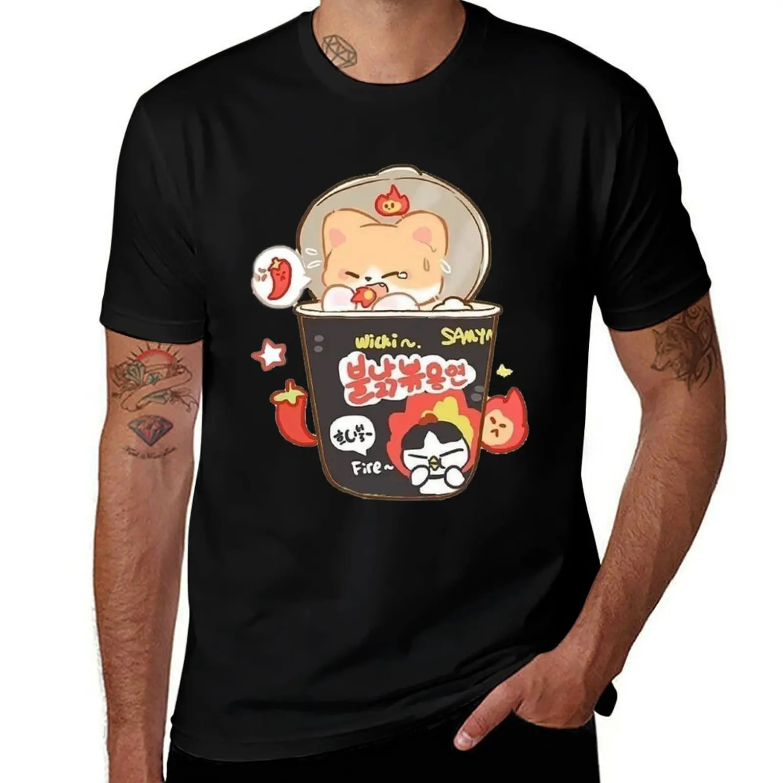 

Buldak Korean Ramen Noodles Shiba T-Shirt t shirts for man cotton funny t shirts cotton