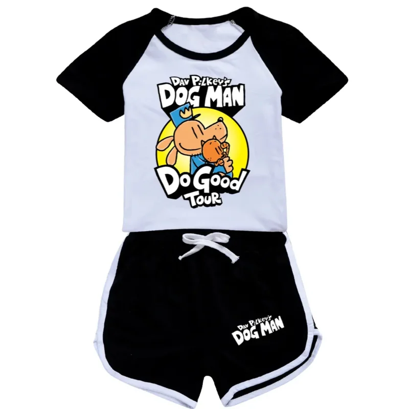 Dog Man Anime Toddler Boy Clothes Dogman Summer Pajamas Cotton Short Sleeve T Shirt   Shorts Costume Girls Casual Sportswear Set