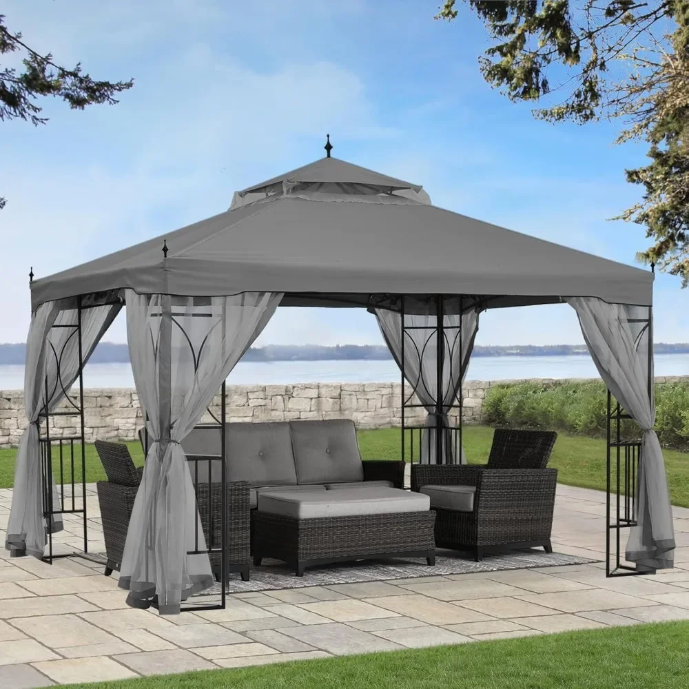 

Patio Outdoor Gazebo 10X10 - Gazebo Canopy with Netting and Corner Frame Screen Wall for Backyard,Garden Gazebo Lawn