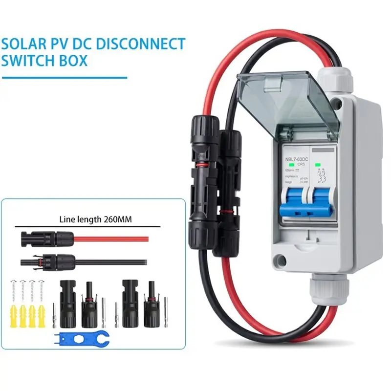 ALIM-DC 600V 63A IP65 HT 2Ways Waterproof Disconnect Switch Box DC PV Solar Photovoltaic PV Combiner Box 1 In 1 Out
