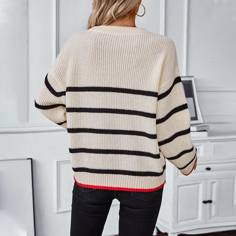 New Autumn Casual Loose Striped Knitted Pullover Sweater Women Jumper 2024 Winter O-neck Long Sleeve Knitwear for Women Sweaters