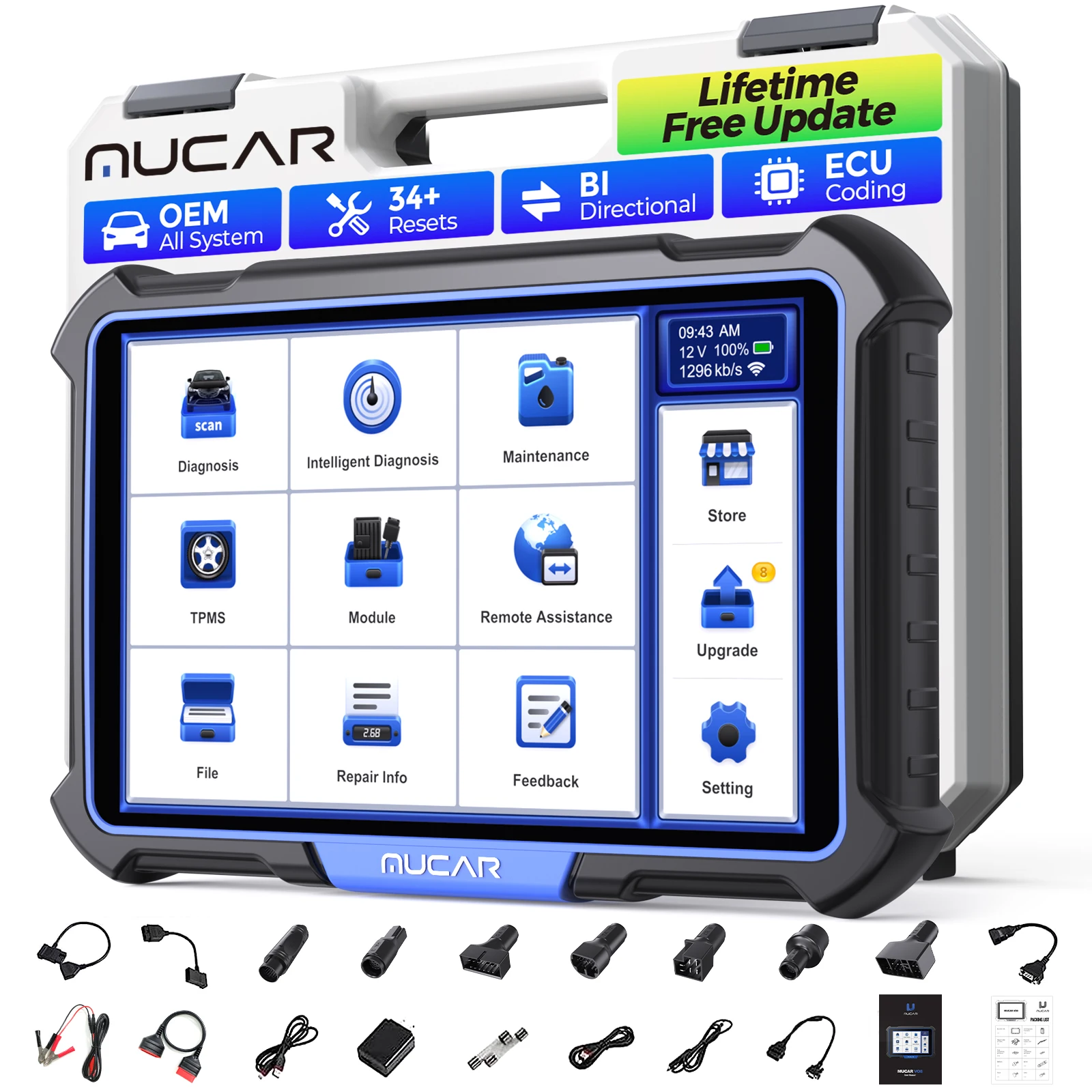 MUCAR VO8 Automotive Tool Bidirectionele Obd2-scanner ECU-codering Autodiagnosetool 34 Reset Alle systemen Levensvrij FCA Autoauth