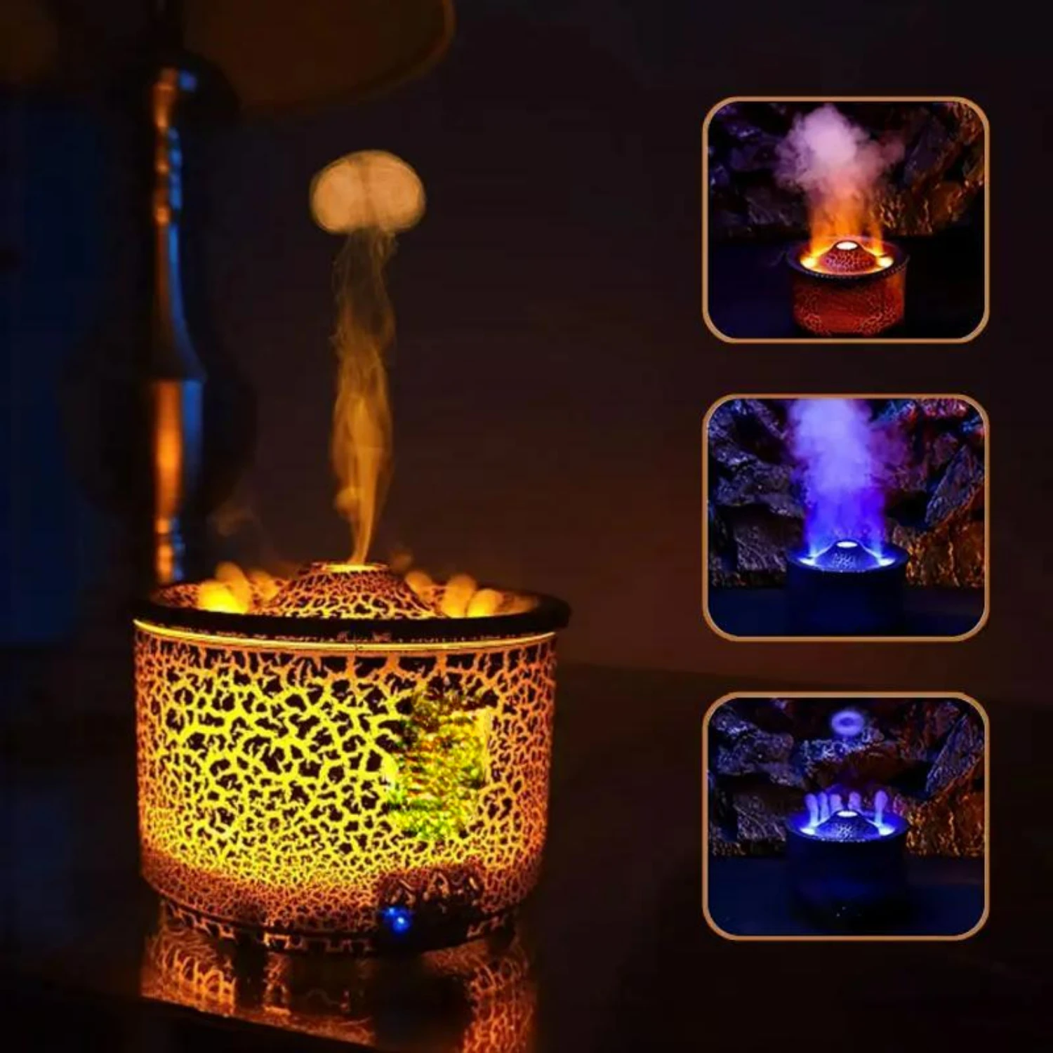 Enhance Atmosphere at Home and Work with Creative Portable Volcano Diffuser featuring Unique Flame Design and Relaxing Night Lig