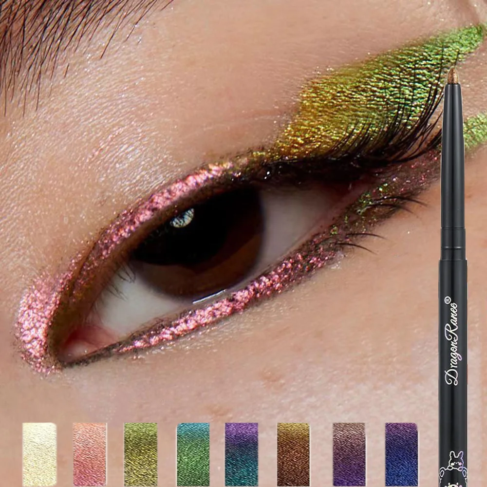 Delineador de Ojos en Gel Camaleón, Resistente al Agua, Brillante, Efecto Cromo, Sombra de Ojos, Lápiz Delineador con Purpurina, Verde Perla, Dorado, Maquillaje para Ojos Efecto Gusano de Seda
