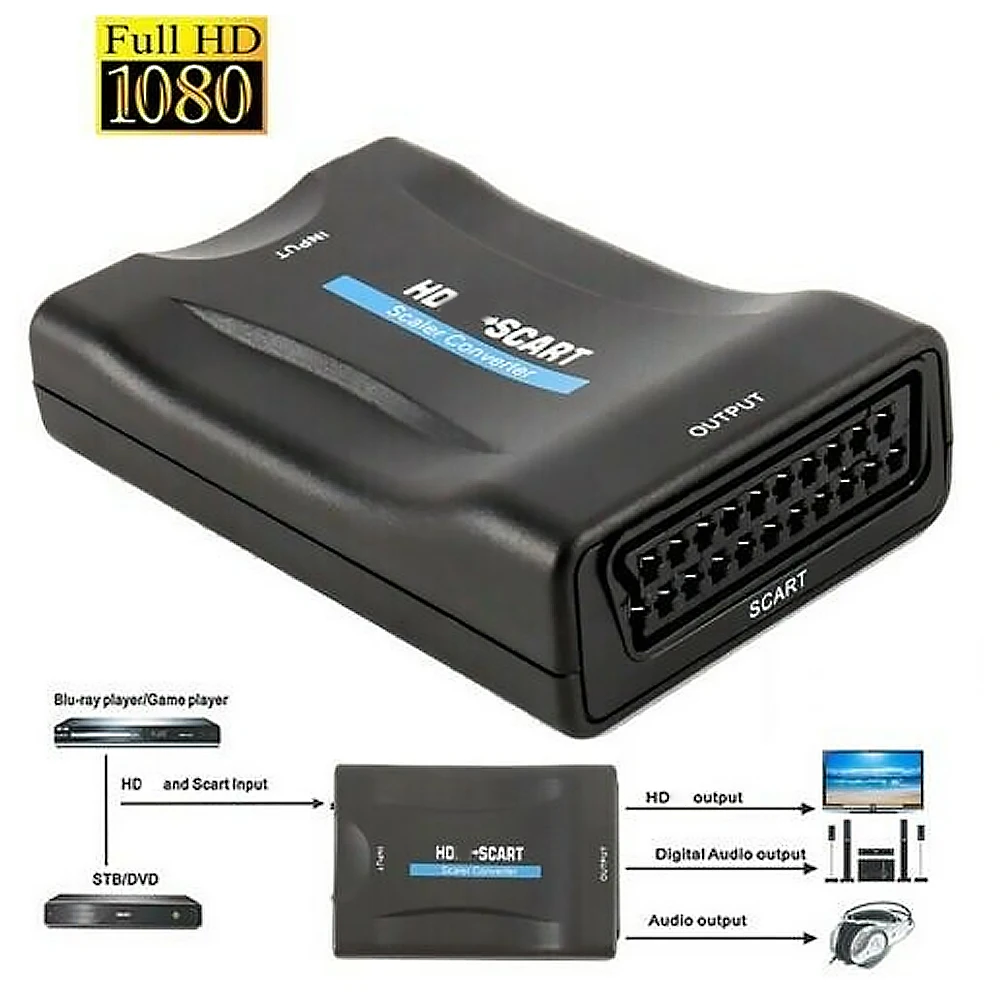 1080P HDMI-совместимый для SCART Видео Аудио высококлассный конвертер адаптер Plug and Play с USB-кабелем для смартфона HD TV DVD