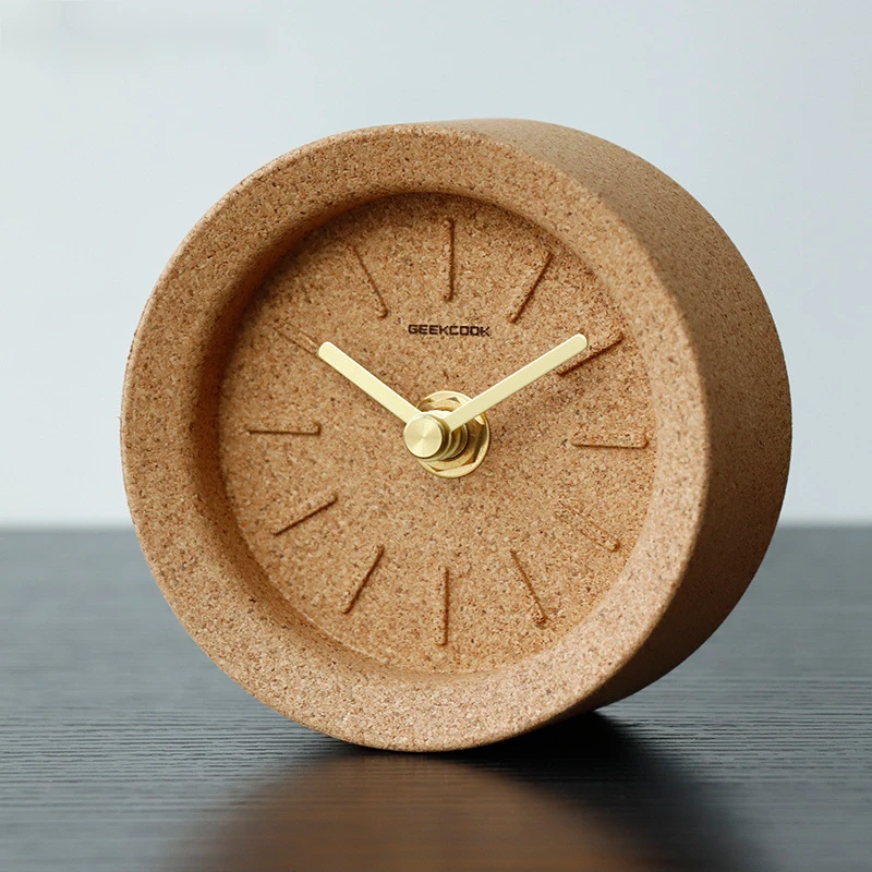 Desktop Alarm Clock Cork Silent Mechanical Alarm Clock Square, Round Home Decoration Environmentally Friendly Material Oak