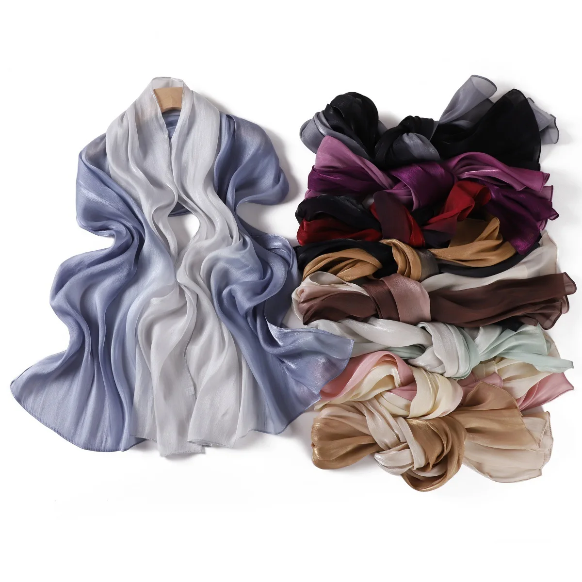 النساء مسلم الحجاب الساتان لامعة التدرج التجاعيد وشاح طويل 180*70 سنتيمتر شال عصابات عقال Bufanda Foulard موضة حك