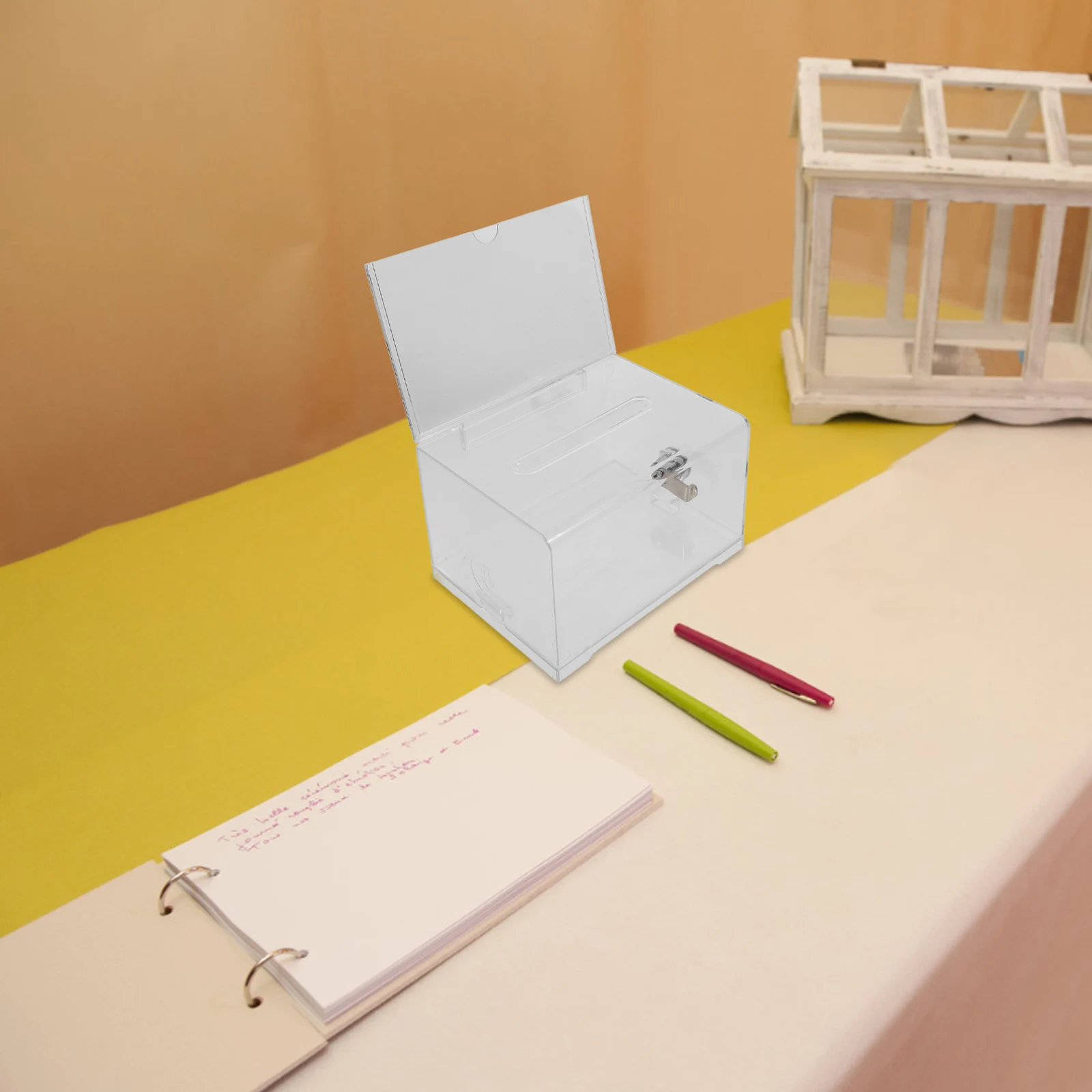 1 مجموعة 1 مجموعة واضح الاكريليك صندوق التبرع مفاتيح قفل لتجميع الصمامات التصويت اقتراحات جمع صندوق رسائل عام متعدد الوظائف