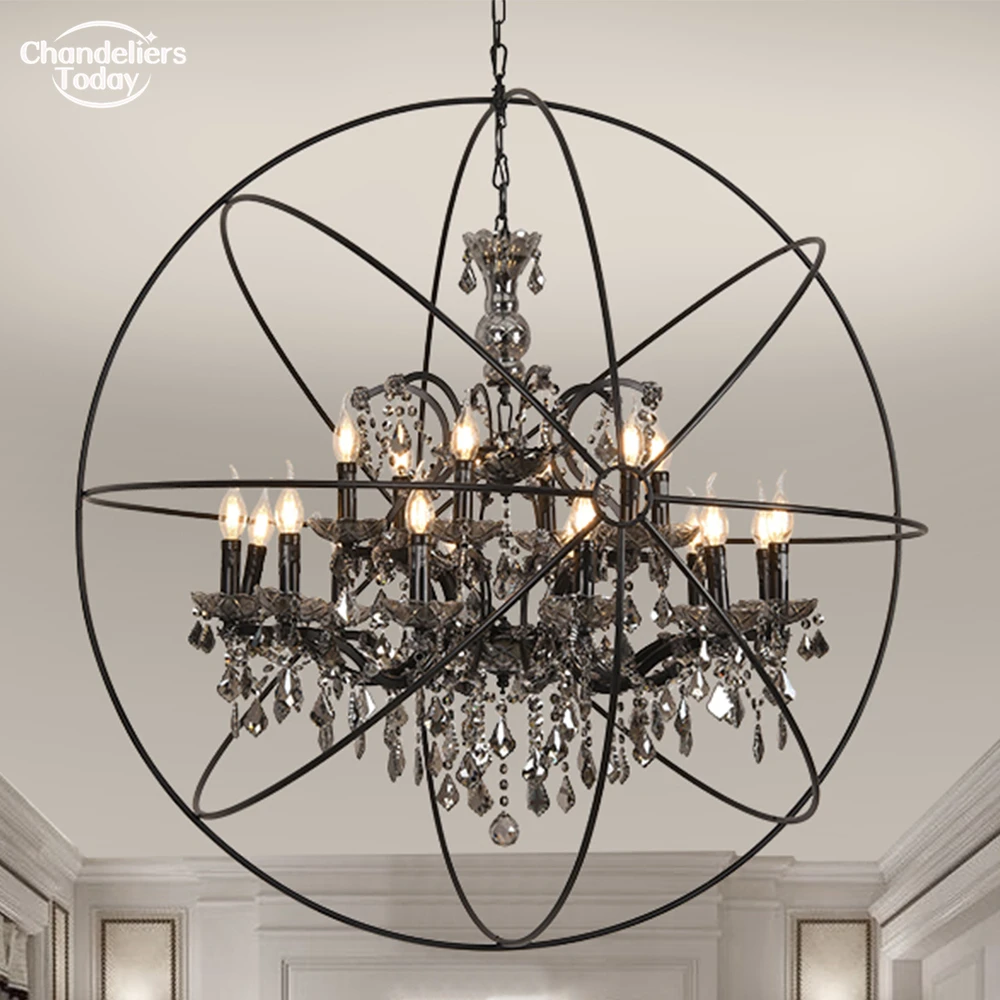 

Polaris Lighting Foucault's Orb Crystal Chandelier LED Black Candle Round Chandelier Smoke Cristal Globe Lustre Lamp for Foyer