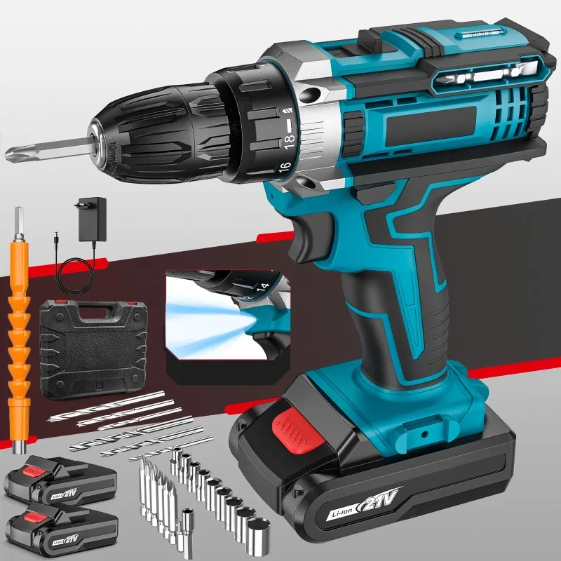 

【Premium】Cordless Impact Screwdriver Handheld Drill Power Tool Household 32 Torque Setting 2 Speed Electric Screwdriver With 2 B