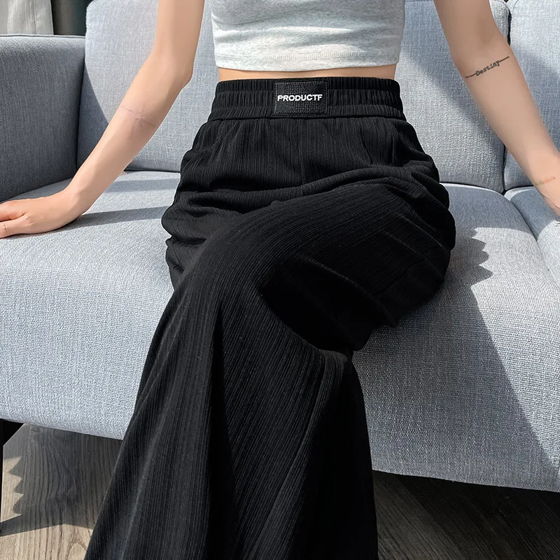 Pantalon à jambes larges en Fiber pour femmes, taille haute, ample, décontracté, Slim, droit