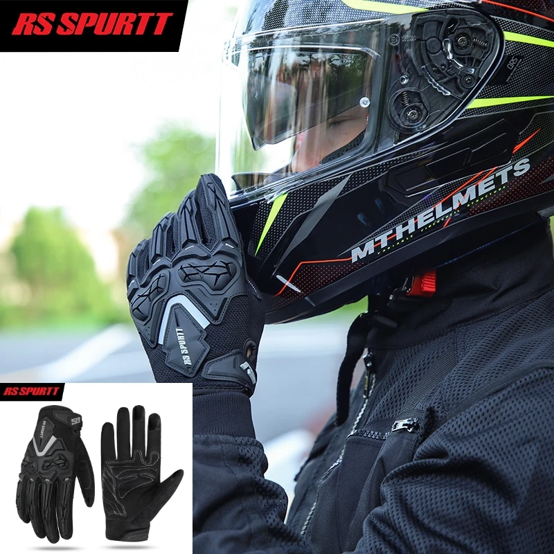 RS Motorcycle Softshell Gloves Riding Protective Gear Mesh Breathable Anti-fall Full-finger Gloves Men Women Moto Bike Gloves