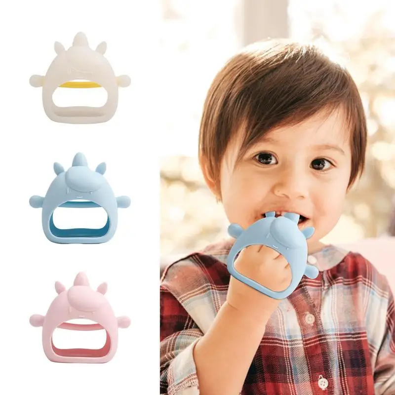 Luvas de dentição de silicone para bebês BPA Free Brinquedos mordedores Alívio de desconforto Mordedor de mão Brinquedos para bebês com mais de 3 meses