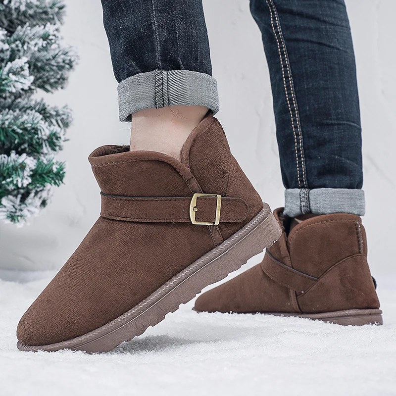 Замшевые зимние ботинки унисекс, мужские уличные плюшевые утепленные ботинки, мужская хлопковая обувь, удобные зимние ботинки без шнуровки, мужские большие размеры 36-47