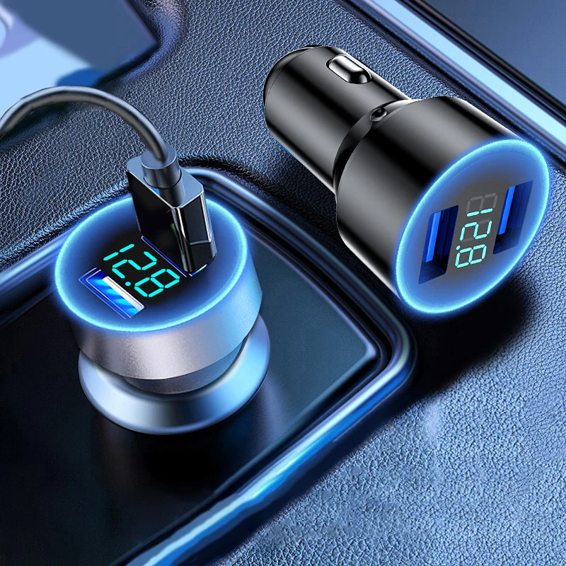 Dual USB Voltage Digital Display Mini Car Charger For Iphone Android Tablet Truck Vehicles 12-24V Fast Charging Power Adapter