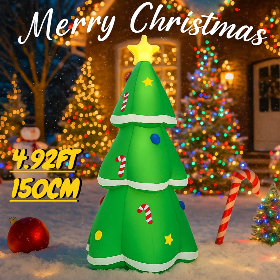 Juguetes inflables de Navidad de 4,92 pies, decoración de fiesta de césped y patio de Navidad, bastón de caramelo para árbol de Navidad, suministros para el hogar, adornos de regalo con iluminación LED
