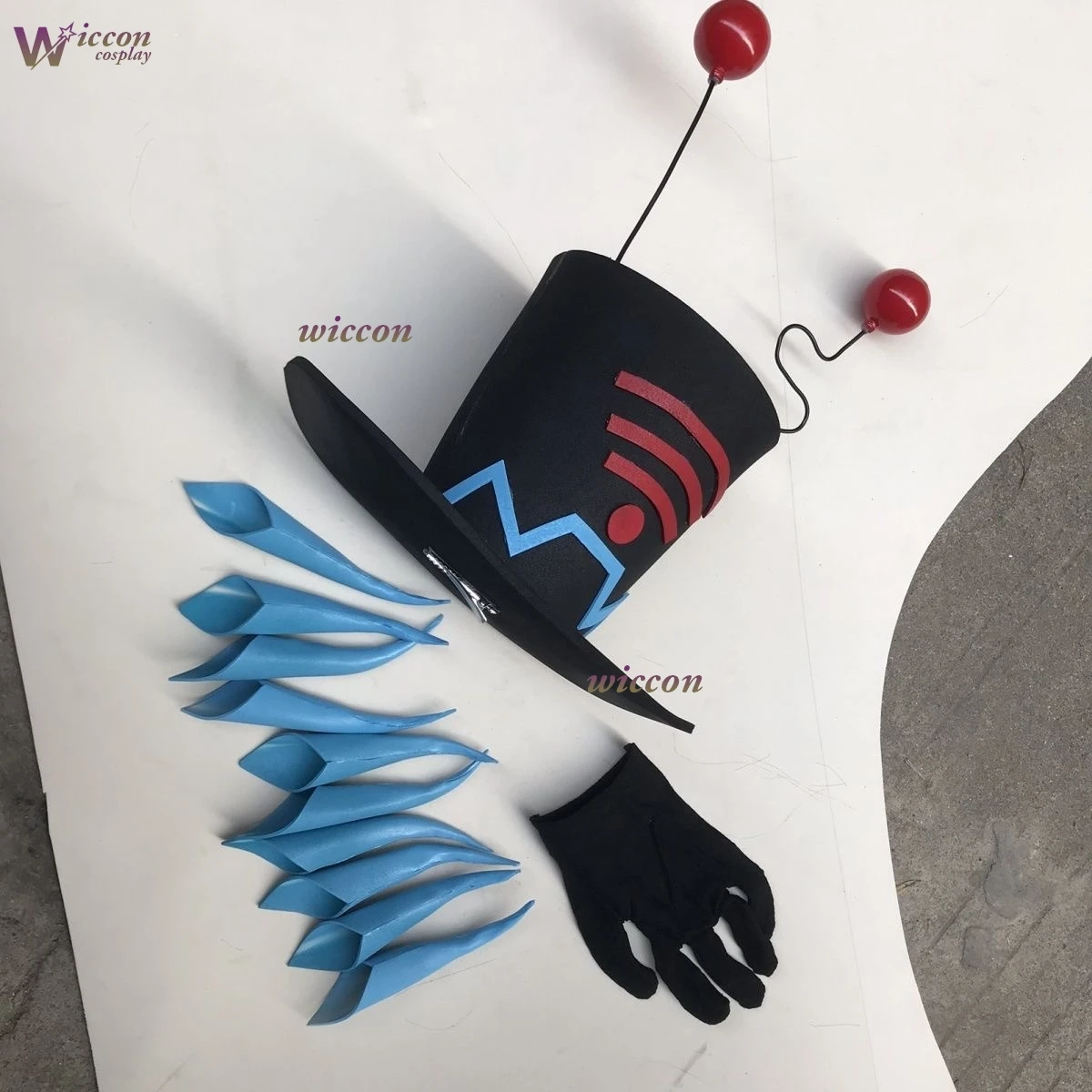 

Новинка 2023 года, аниме Hazzbin 2, косплей, отель Vox, шляпа для косплея Vox, синие ногти с перчатками, женские и мужские аксессуары для ролевых игр на Хэллоуин
