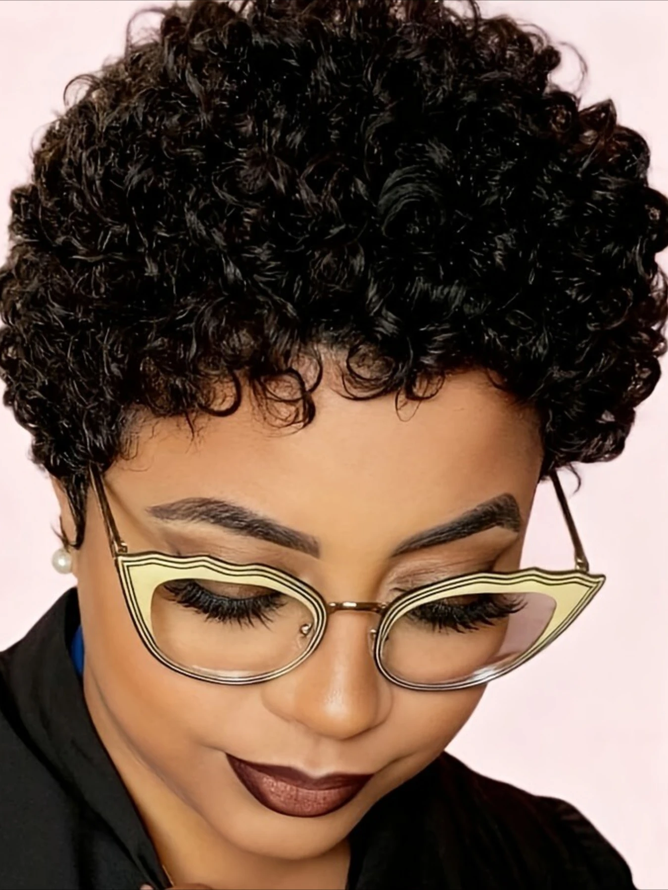 Wig rambut manusia afro pendek keriting 150% kepadatan, 4 inci, buatan mesin penuh, wig afro pendek untuk wanita, wig pixie cut rambut manusia