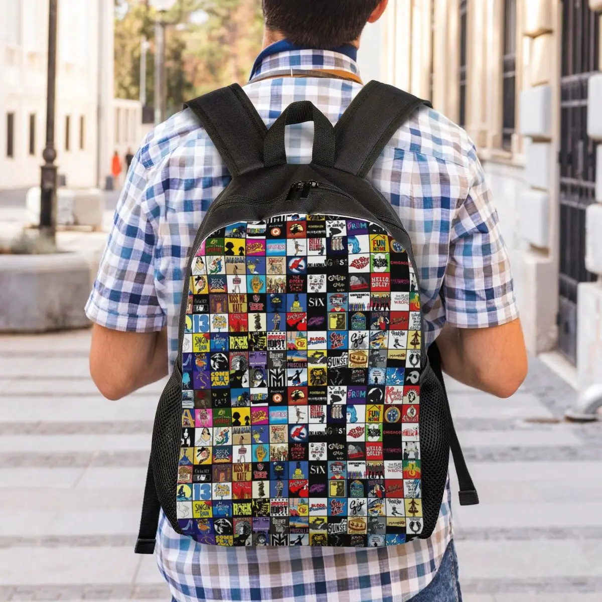 Loghi del teatro musicale Broadway Zaino per studenti disegnato a mano Borsa da scuola Zaino da viaggio per escursionismo Borse a tracolla per libri alla moda