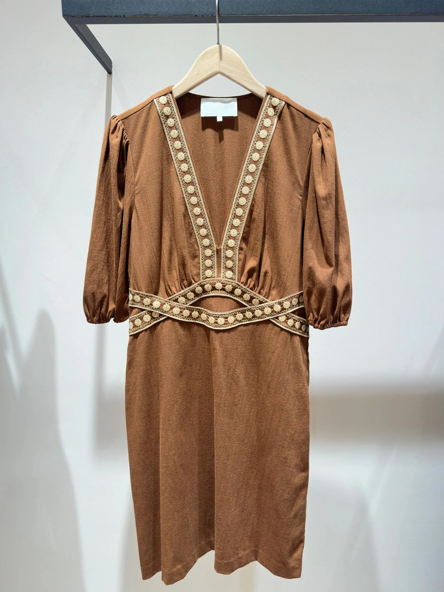 

Elegant V-neck Bubble Sleeve Dress High Waist A-line Silhouette Short Sleeve Women's Fashion Spring Summer Autumn Seasonal Wear