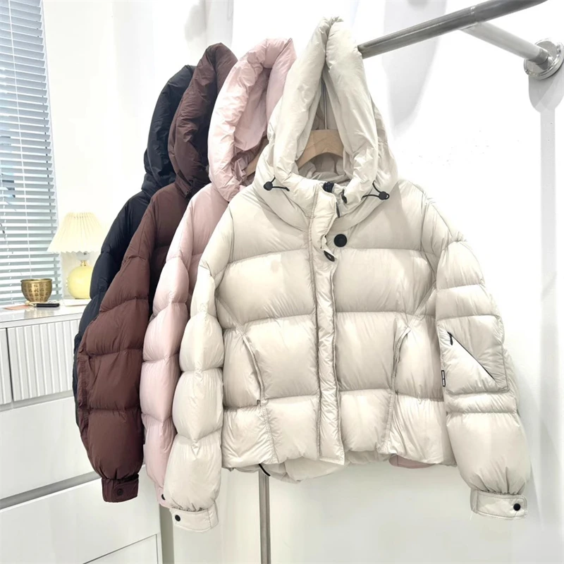 شتاء جديد وصول المرأة سميكة الدافئة مقنعين أسفل سترة عالية الجودة موضة عادية قصيرة نفخة الأبيض بطة ريشة سترة #5