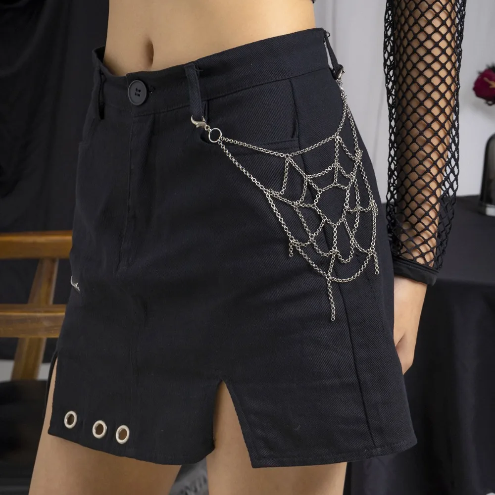 Gothic Punk Sliver Color Spider Web Trouser Chain for Men Women Stage Show Body Clothing Chain Personality Jewelry Accessories