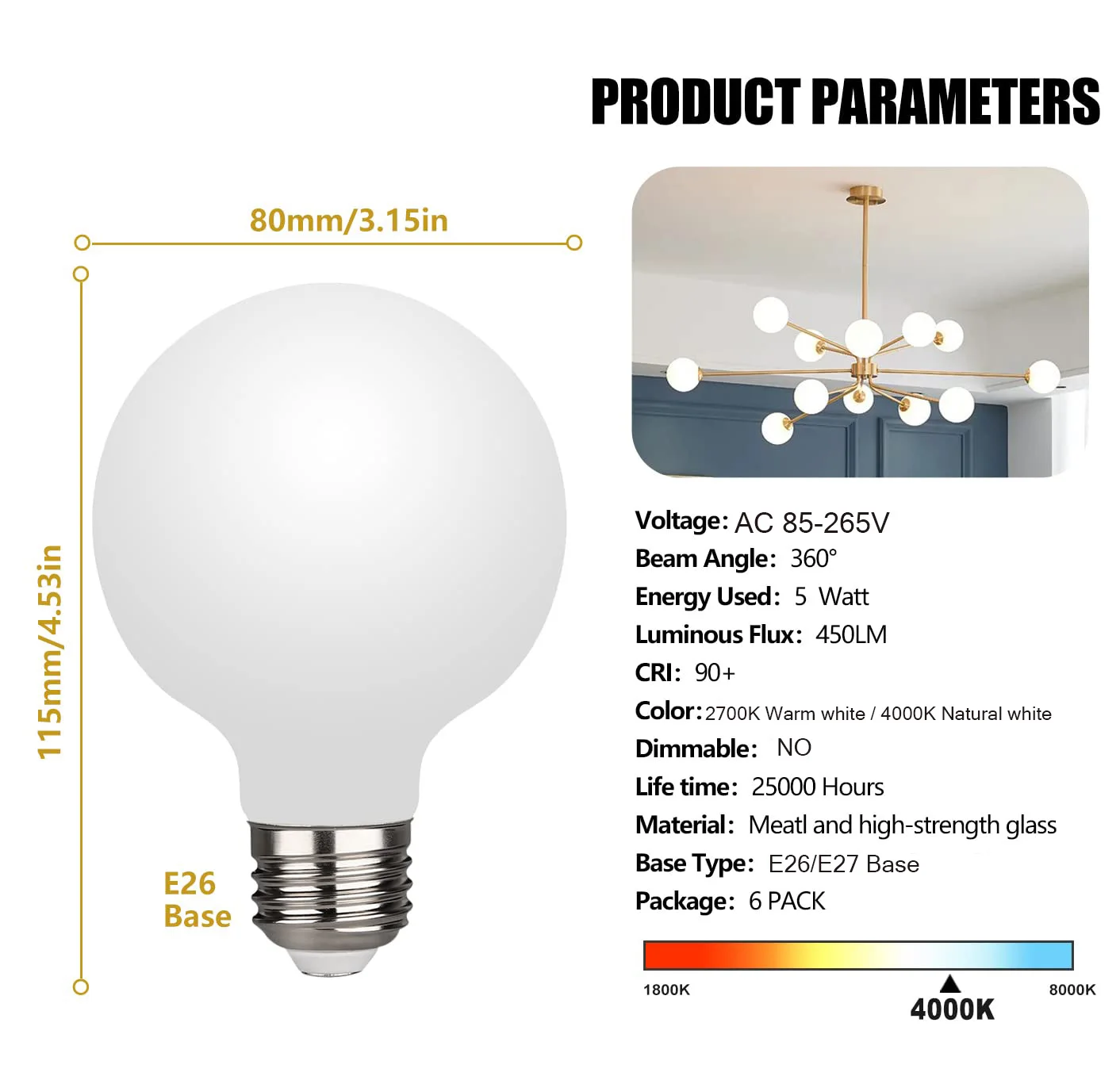 Edison LED Light Bulb E27 5W G80 Frosted Glass Bulb 85V-265V Globe Ball Bulb Warm White 2700K Natural white 4000K Lampada LED La