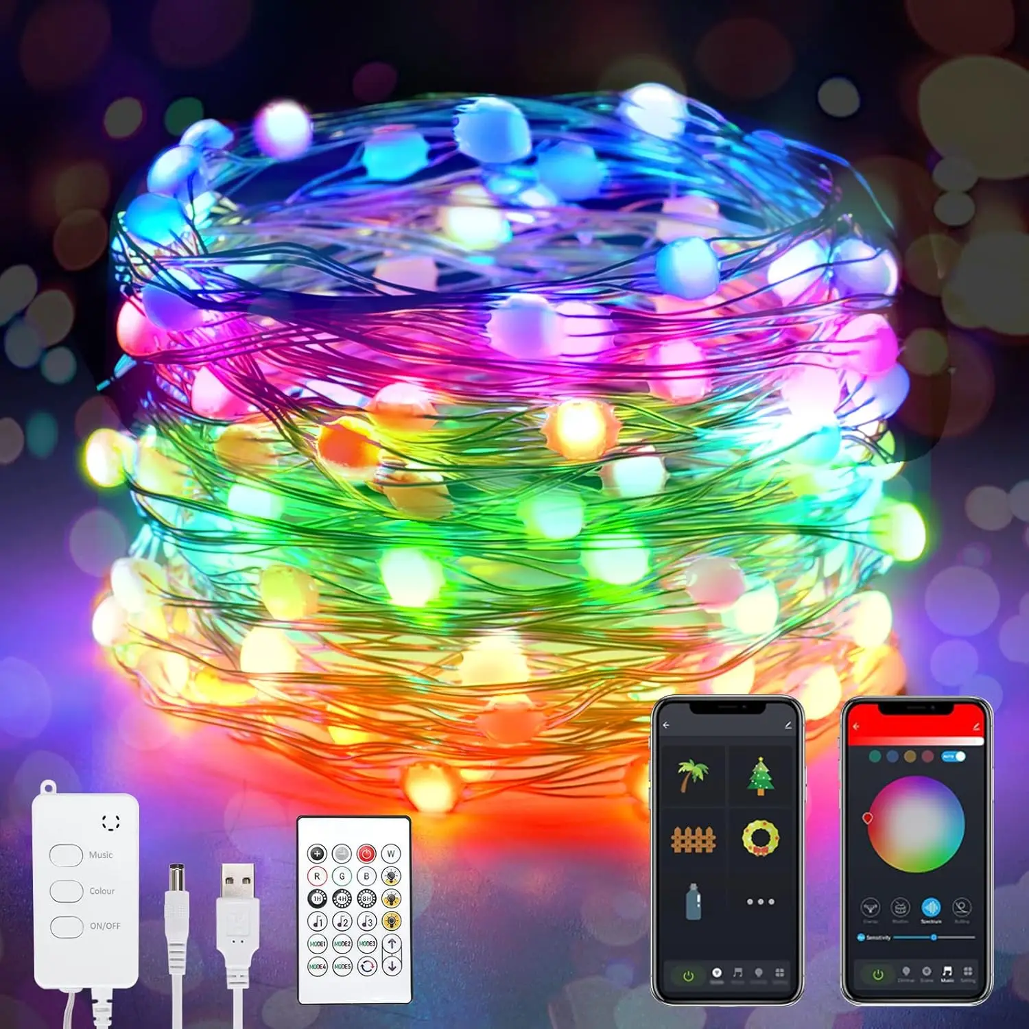 Smart LED Fairy Lights with Remote RGB Color Changing String Light USB Garland Music Sync for Bedroom Christmas Party Decoration