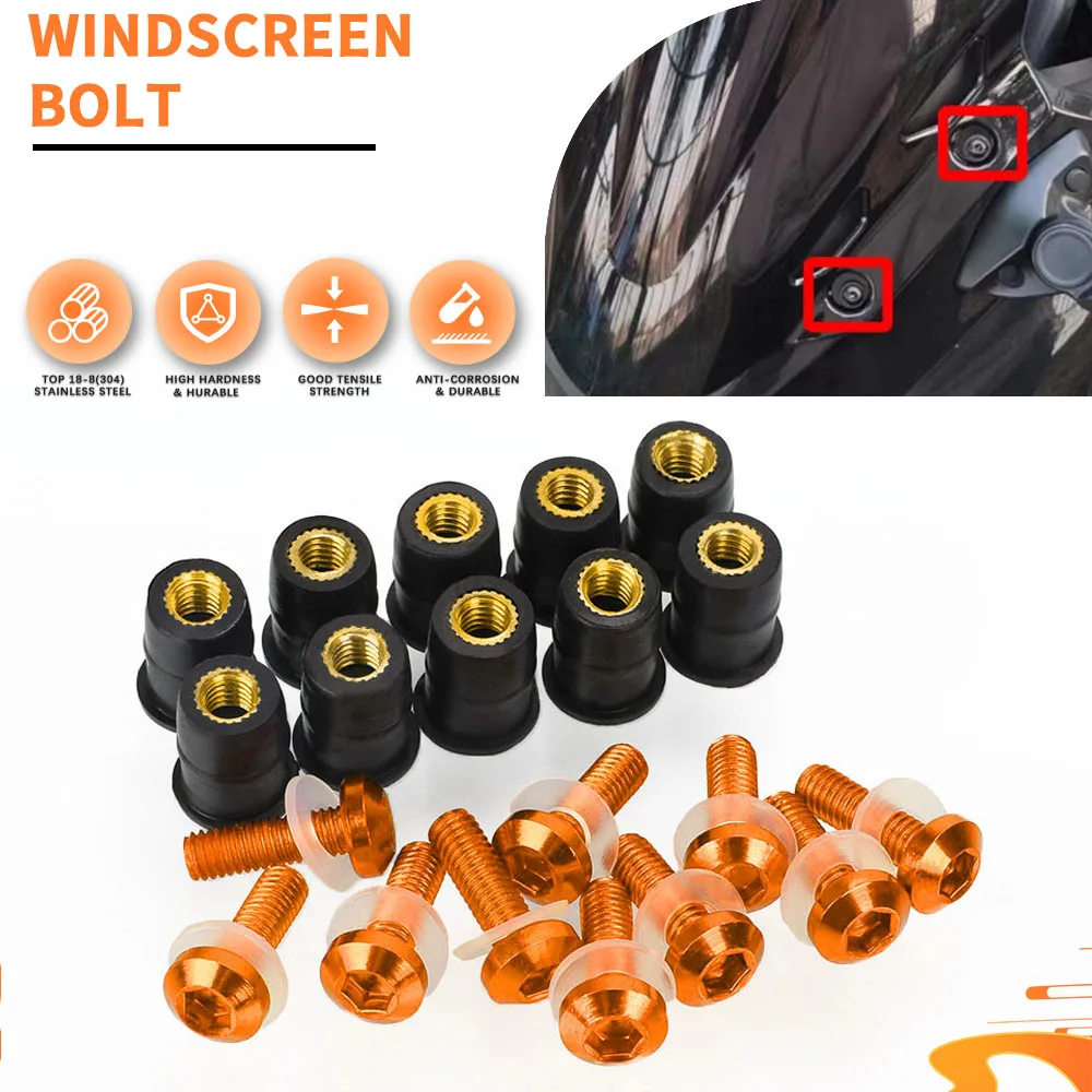 10PCS Motorbike Windscreen Windshield Fairing Bolt Screw Kit For 390 790 890 950 990 1050 1090 1190 1290 Adventure R S 2002-2025
