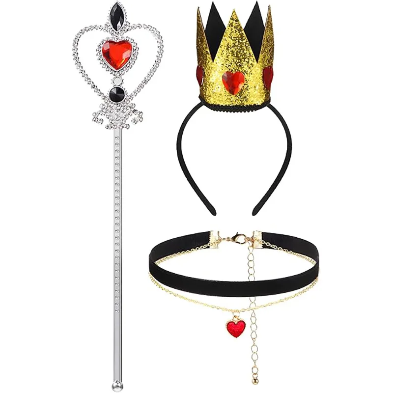 Orecchini con fascia per capelli con corona scintillante dorata, collana, bacchetta magica, set di accessori per costumi cosplay di Halloween per feste di donne e ragazze