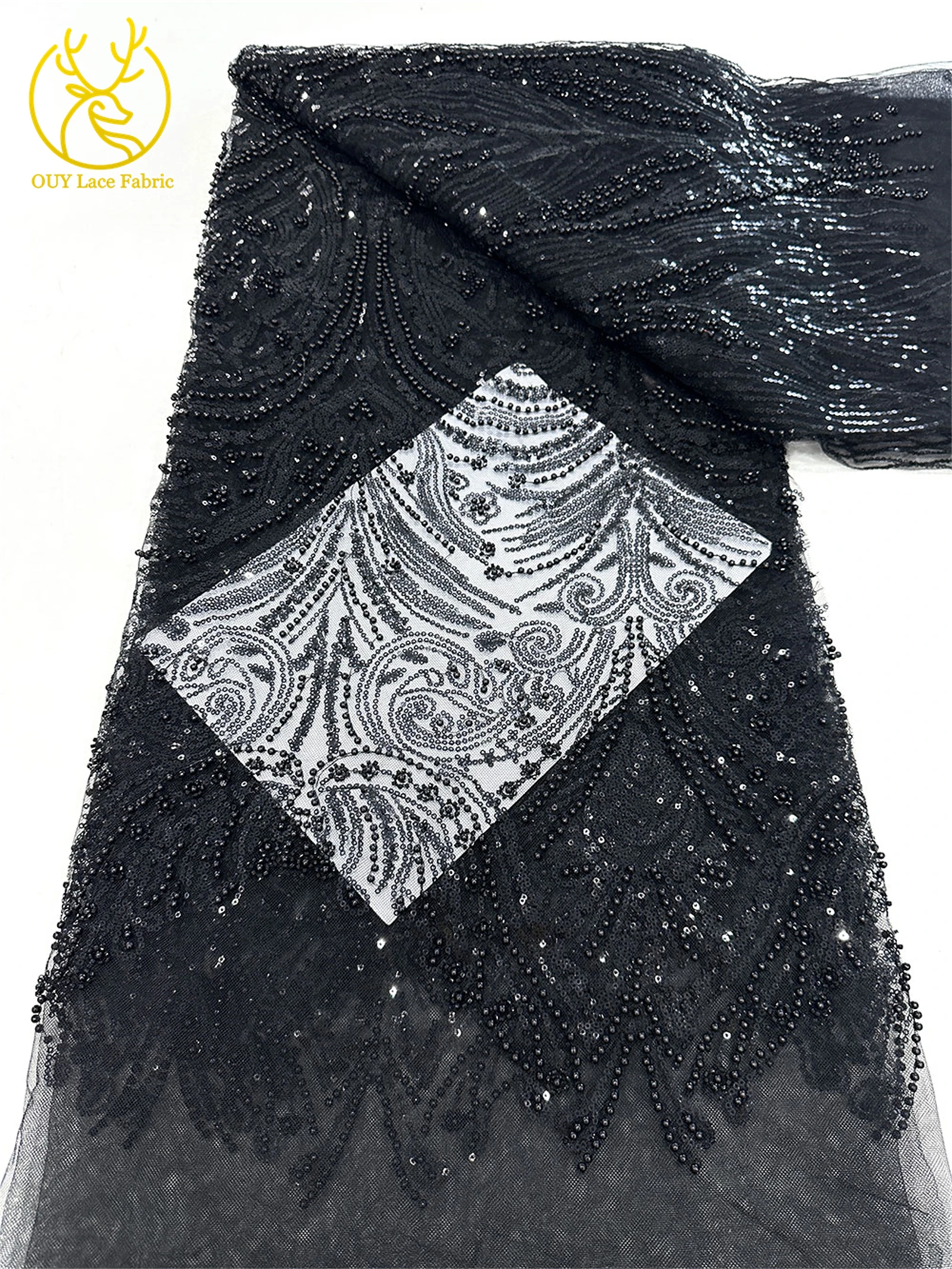 Beautiful African Beaded Sequin Lace Fabric 2025 High Quality French Nigerian Mesh Tulle Lace Fabric for Bridal Wedding Dresses