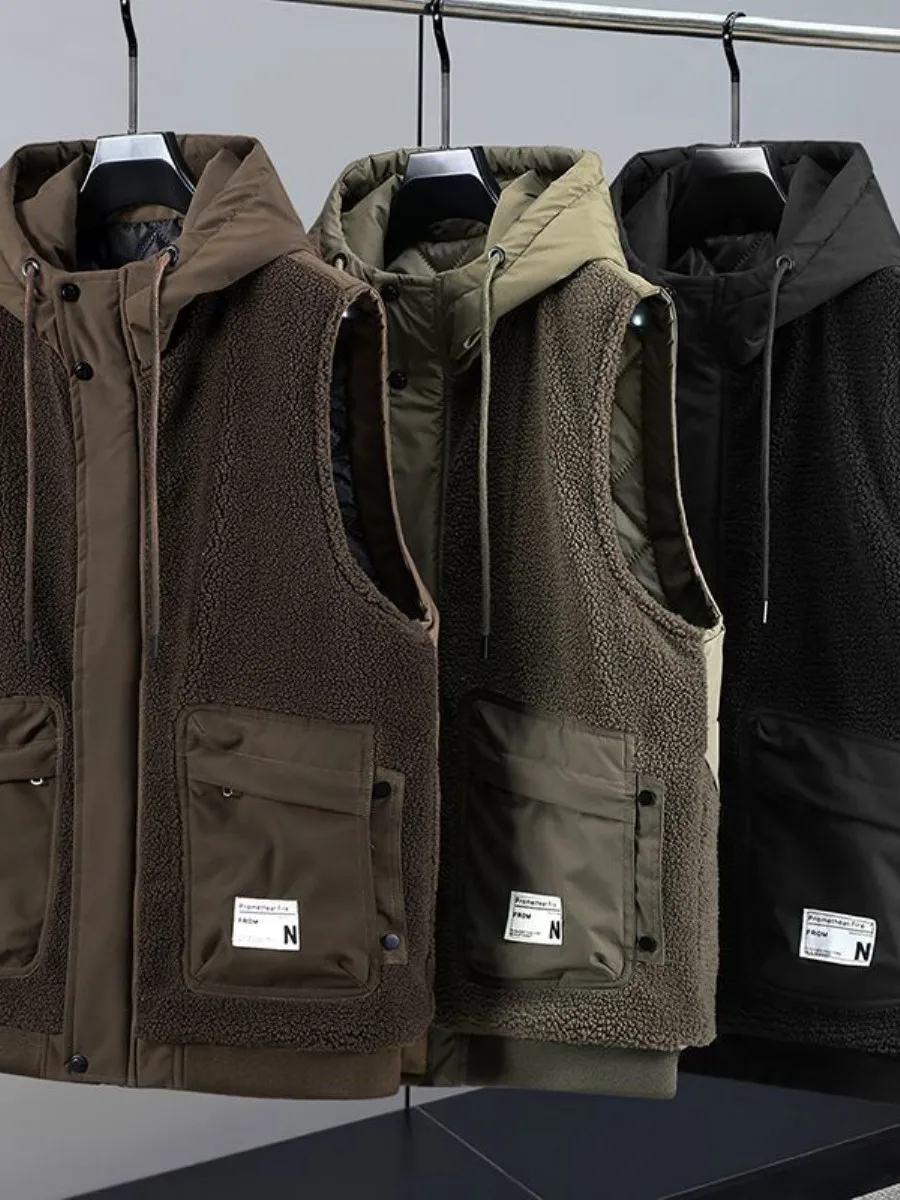 

Модная мужская хлопковая жилетка на осень-зиму, теплая флисовая куртка с капюшоном, пальто Haome, стандартный крой, специальная модель с широкими рукавами, рабочая одежда