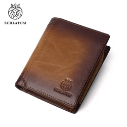 SCHLATUM Leather Men Wallet Short  High Quality Brand Purse Fashion Classic Style Credit Bank Card Holder