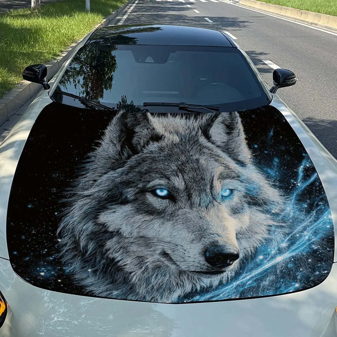 

Виниловая пленка для автомобиля Deep Blue Spirit Wolf, водонепроницаемая наклейка на капот автомобиля из ПВХ, самоклеящиеся устойчивые к царапинам наклейки для крышки двигателя