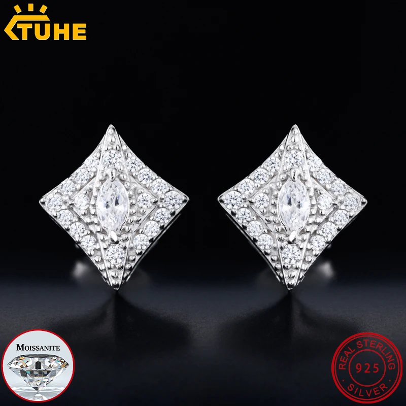 

Серьги-гвоздики TUHE унисекс с муассанитом и шипами, из стерлингового серебра 925 пробы, позолоченные, в стиле хип-хоп, ювелирные изделия с эффектом «ледяного» блеска