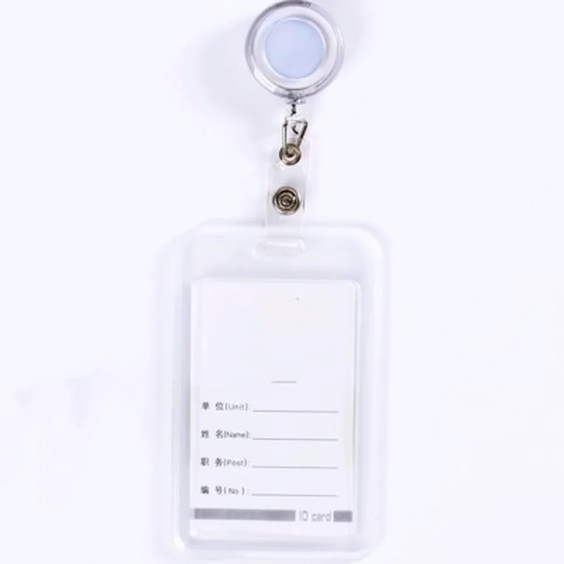 Transparent Retractable Badge Reel with Work Card Holder ID Tag Employee's Work Pass Card Case with Card Clips