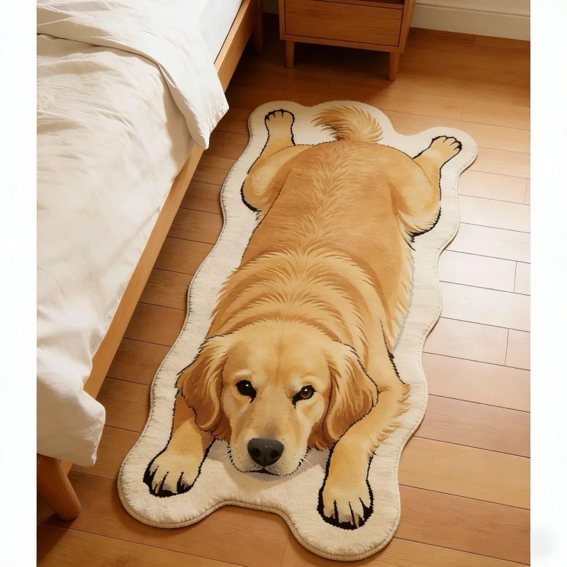 VIKAMA Cartoon Lying Pug Bulldog Irregular Runner Rug Anti Slip Washable Floor Mat Entryway Kids Room Home Decoration