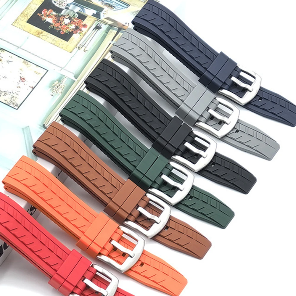 

Quality Vulcanized FKM Rubber Watch Strap 20mm 22mm Black Blue Wristband Slide Keeper Ring With Quick Release Sport Watchband