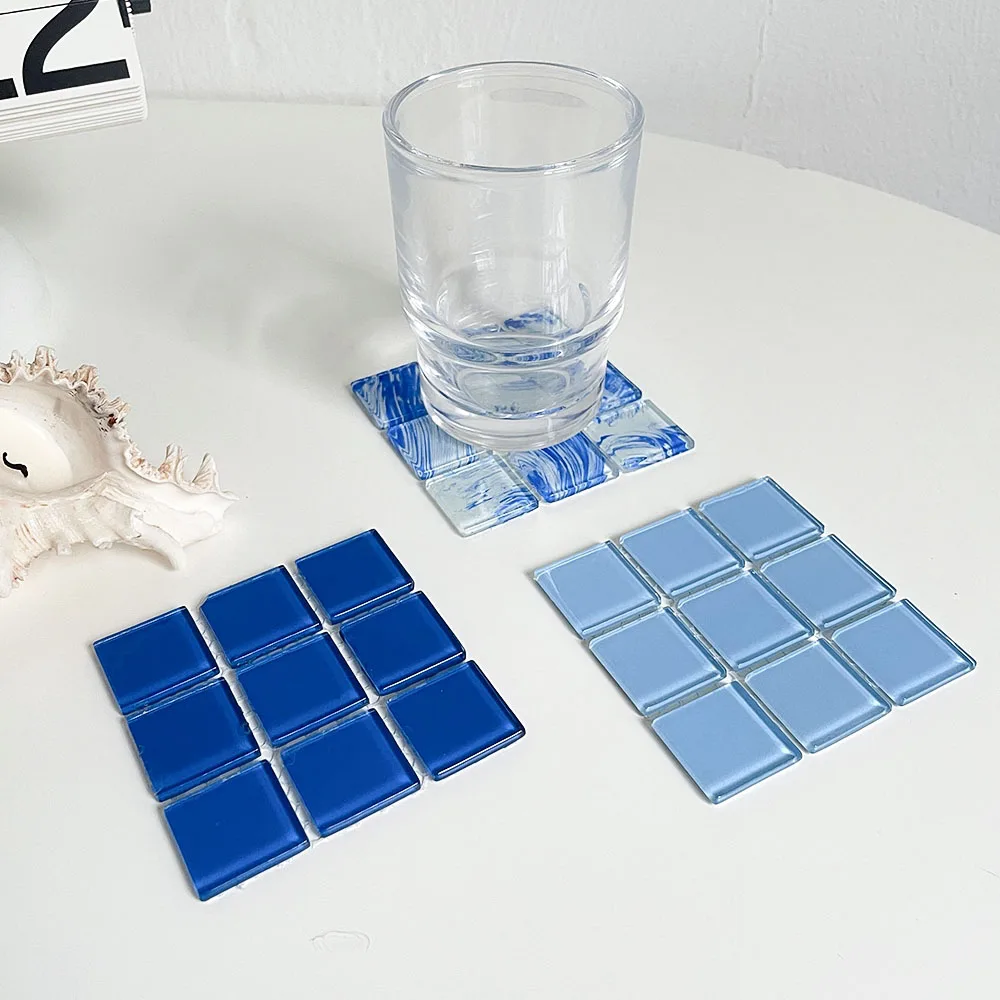 Simple Glass Coaster Set INS Style Tile Beverage Coasters Vibrant Home Decor Gift for Office Desk Bar Handmade Drink Cup Coaster