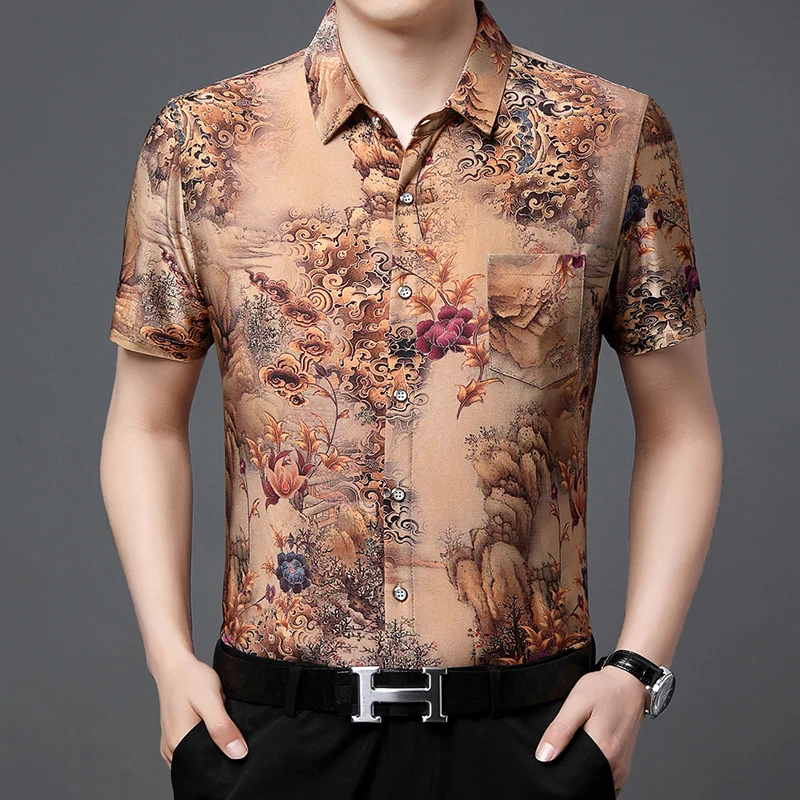 

Exquisite 3D Digital Print Dress Men Shirt Short Sleeve Icy Cool Summer High Quality Smooth Comfortable Pocket Camisas De Hombre