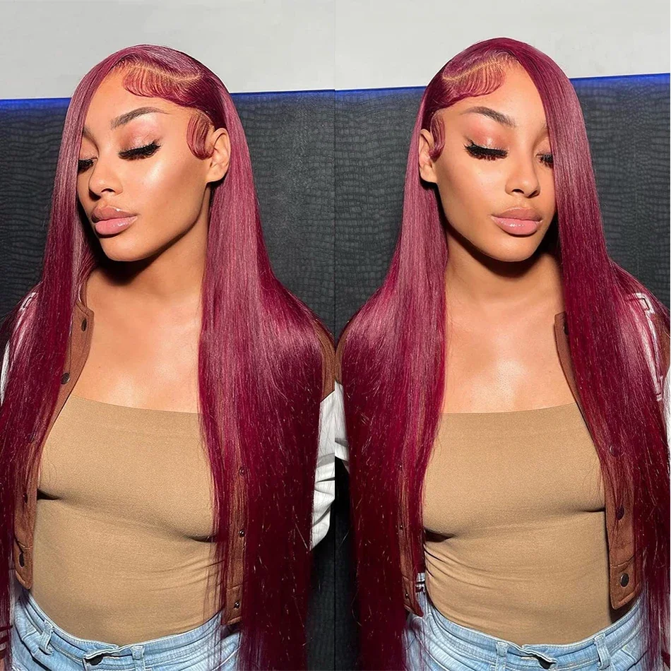 99J Burgundy Lace Front Wig Vietnamese Bone Straight 13x6 HD Lace Glueless Human Hair Wig for Women Pre Plucked Brazilian Remy Colored Wig