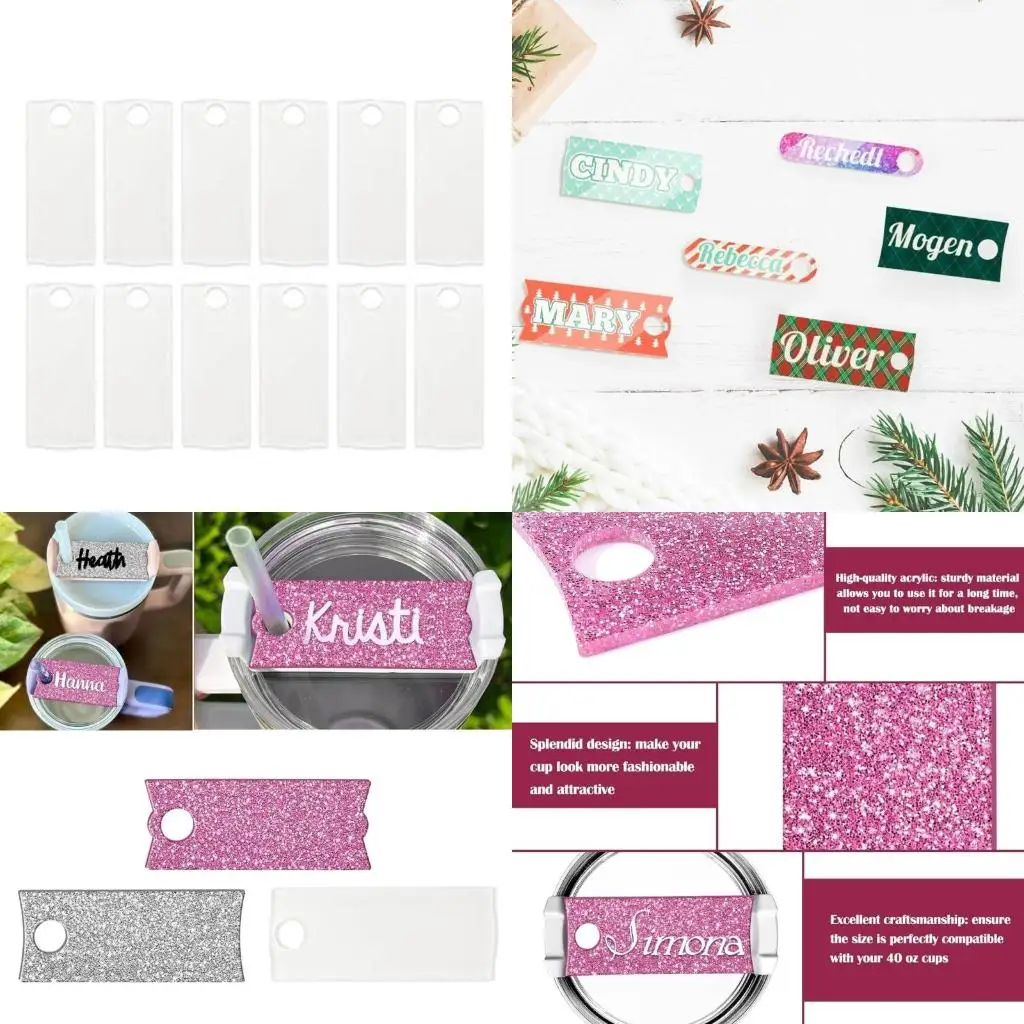 Pack of 12 Eye Catching Lid Labels Acrylic Decals Acrylic Blank Cup Nameplate high quality