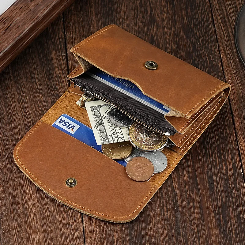 

Genuine Leather Credit Card Holder Small Men Wallet With Zipper Coin Pocket Casual Mini Women Purse ID Card Case