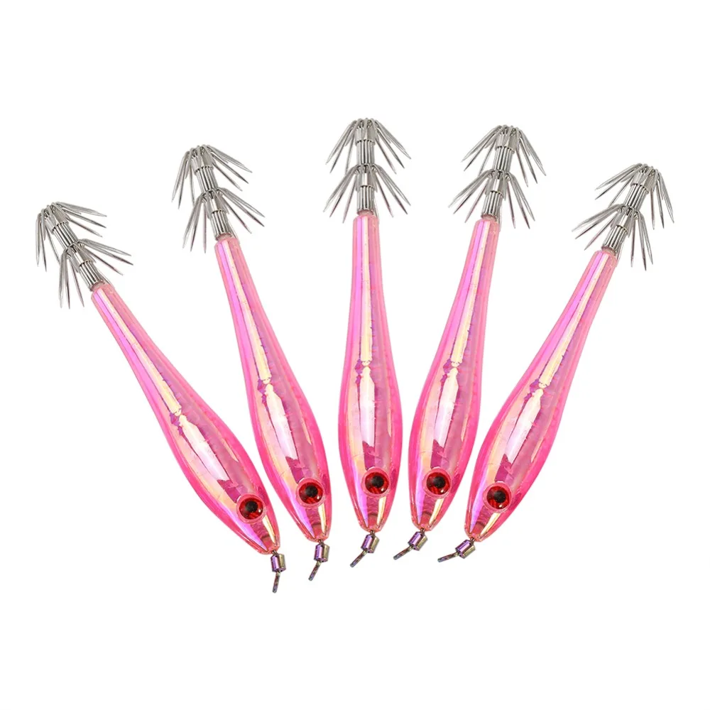 

5PCS Durable 9.5cm Squid Fishing Lures Double Hook Plastic Squid Jig Lures Glow In Dark Hard Squid Jig Hooks Saltwater Fishing