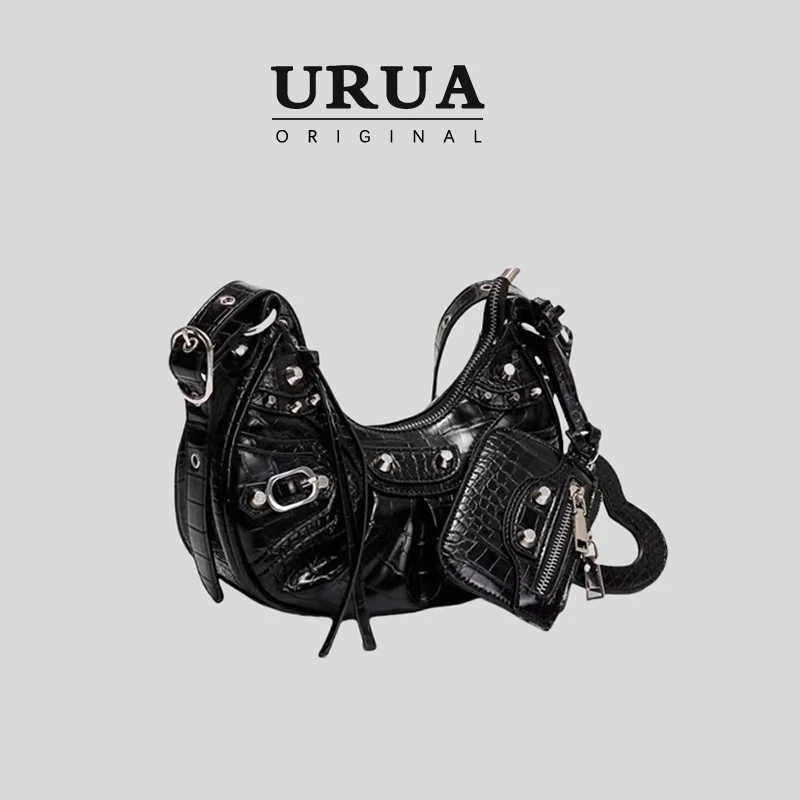 

Y2K Moon Tooth Women's Underarm Bag Rivet Motorcycle Bag oulder Cloud Fold 2024 New Sle Briti Sle Daily Use PU Leather