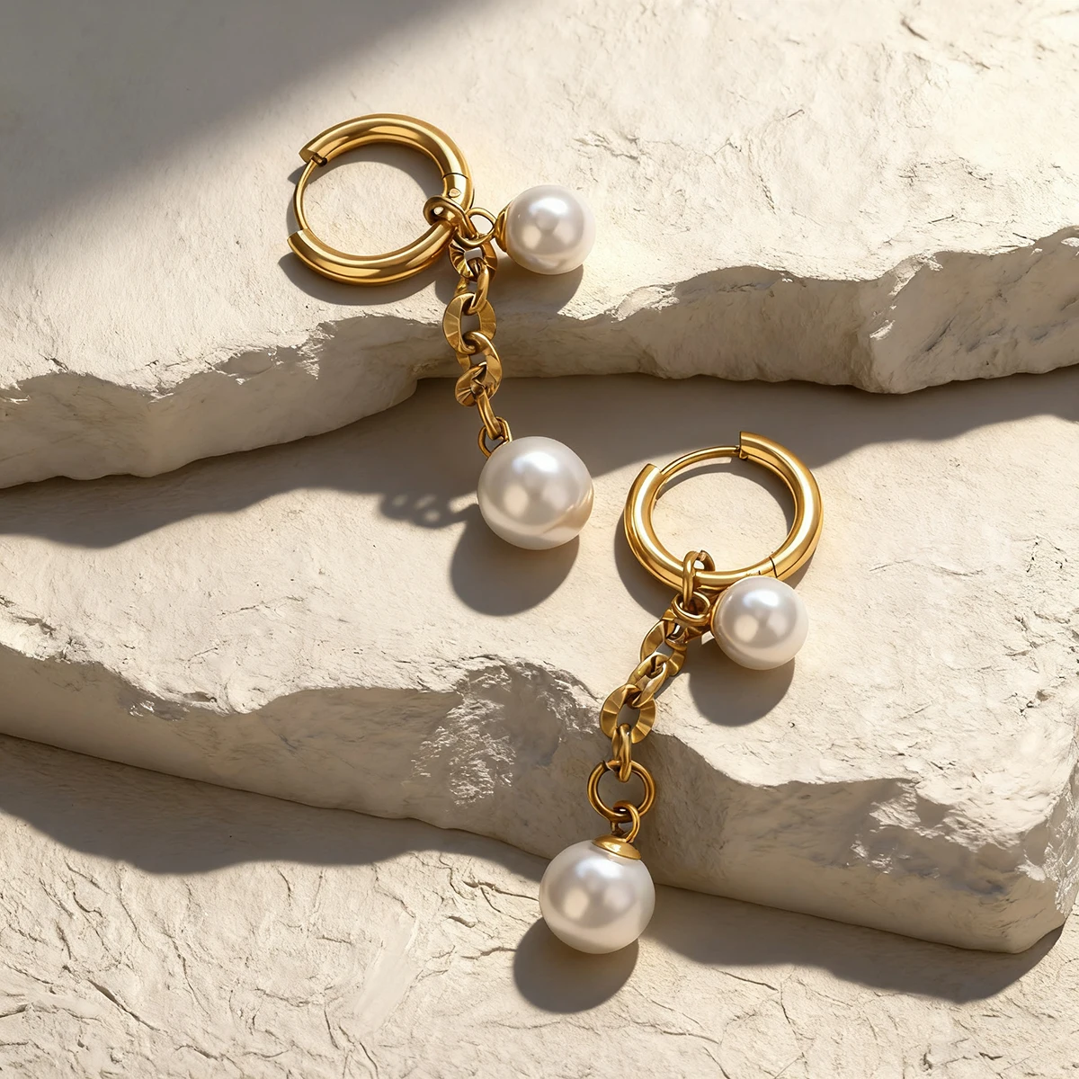 

SOVOB Minimalist Elegant Fall/Winter Women's/Girl's Imitation Pearl Pendant Earrings Fashion Stainless Steel Gold-Plated Jewelry