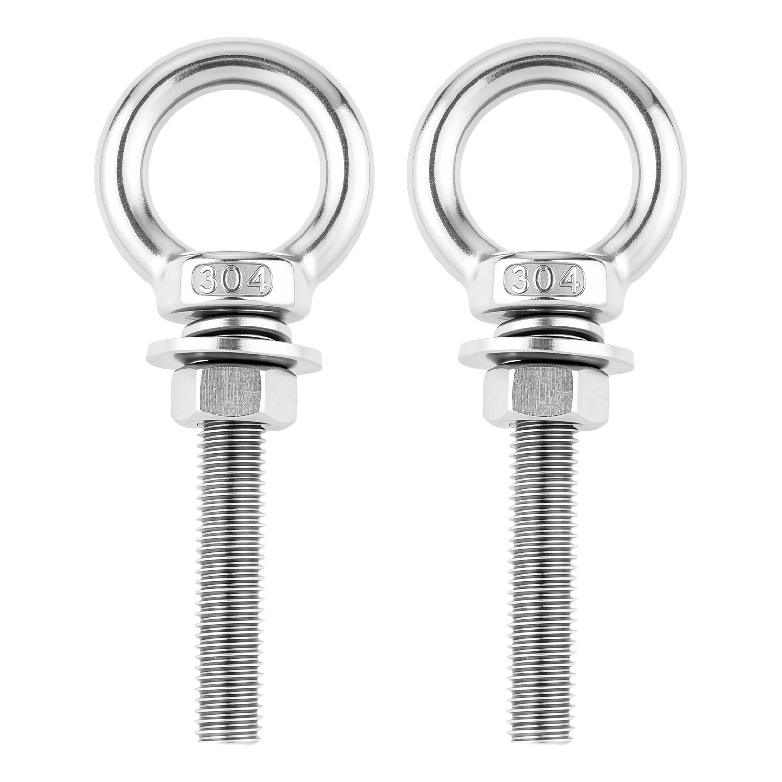 2 pcs Stainless Steel M12 x 70 mm Threaded Eye Bolt with Nuts and Washers