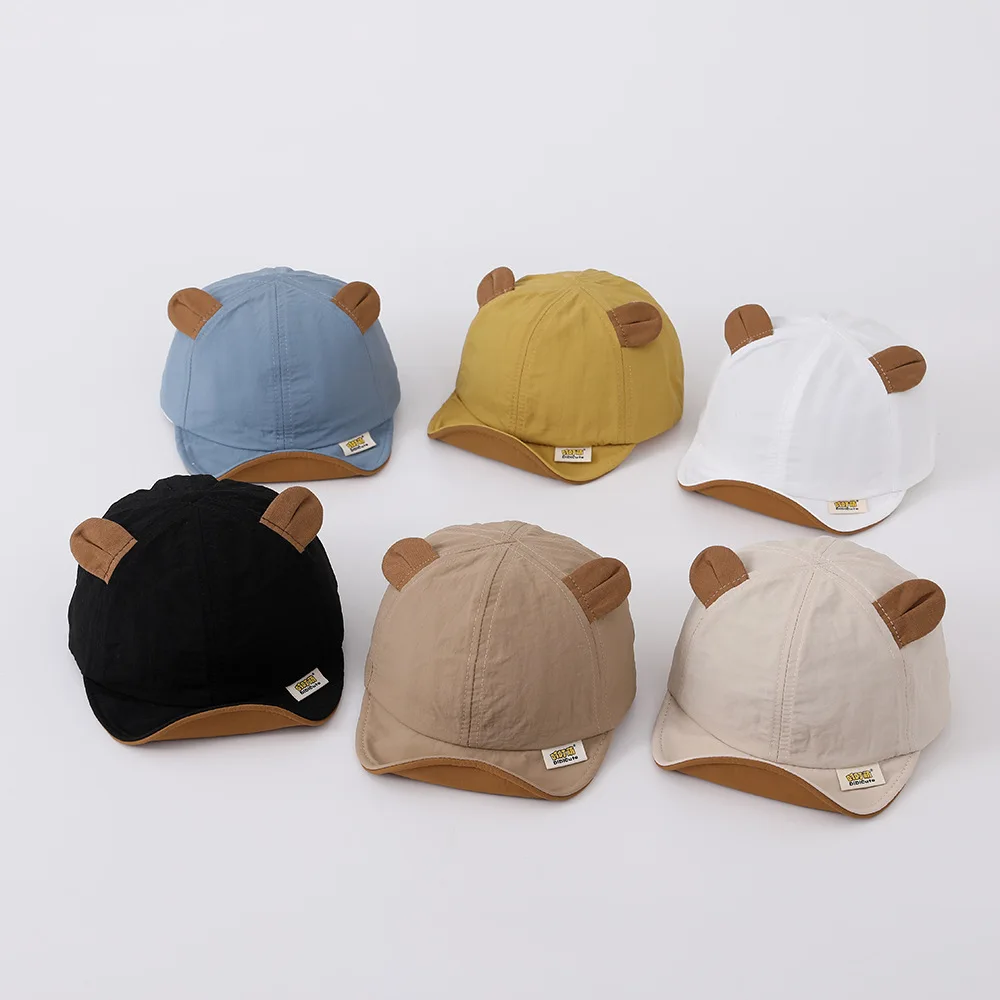 

New Korean Style Cartoon Bear Baby Hat Corduroy Soft Hat Brim Kids Peaked Cap Fashion Adjustable Spring Autumn Baby Baseball Hat