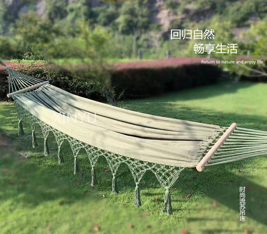 

Anti-rollover Canvas Fringed Hammock Outdoor Camping Equipment Swing Indoor Portable Double Shaker Wholesale