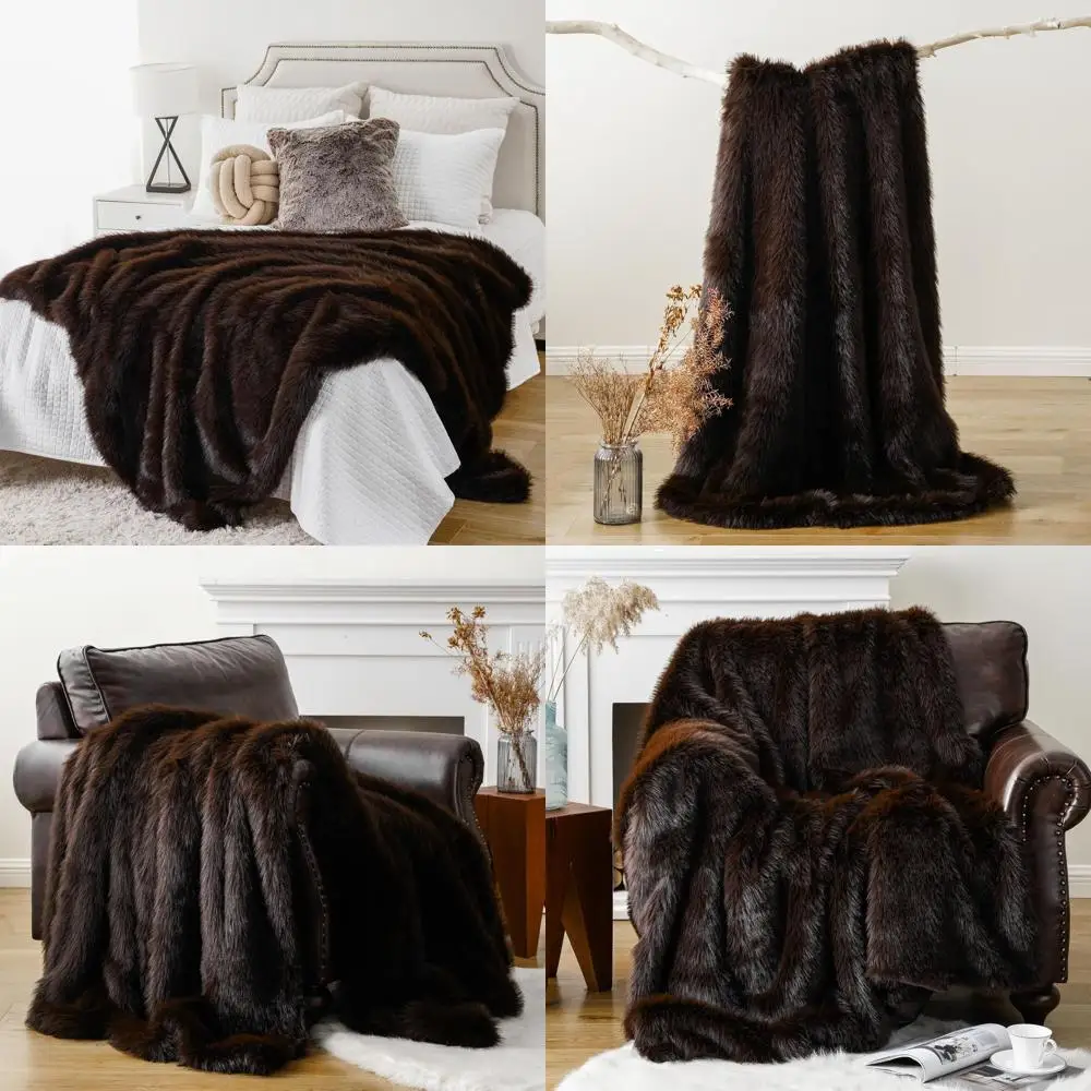

Cozy Brown Faux Fur Throw Blanket, Plush Soft Throw for Couch, Sofa, Chair, Bed, 50x60